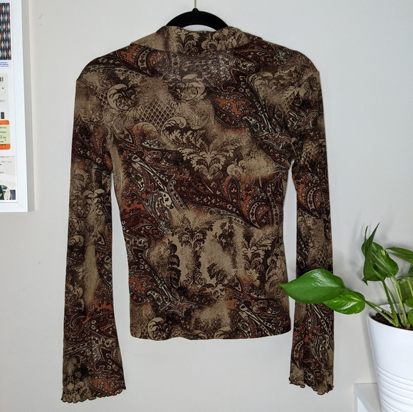 90s Style Brown and Tan Paisley Blouse - Picture 2 of 5